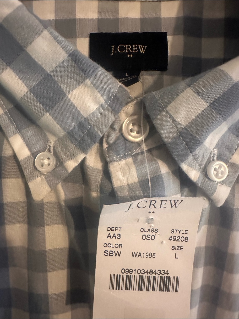 J. Crew Slim Washed Casual Gingham Check Button Down Shirt Slate Blue/White NWT